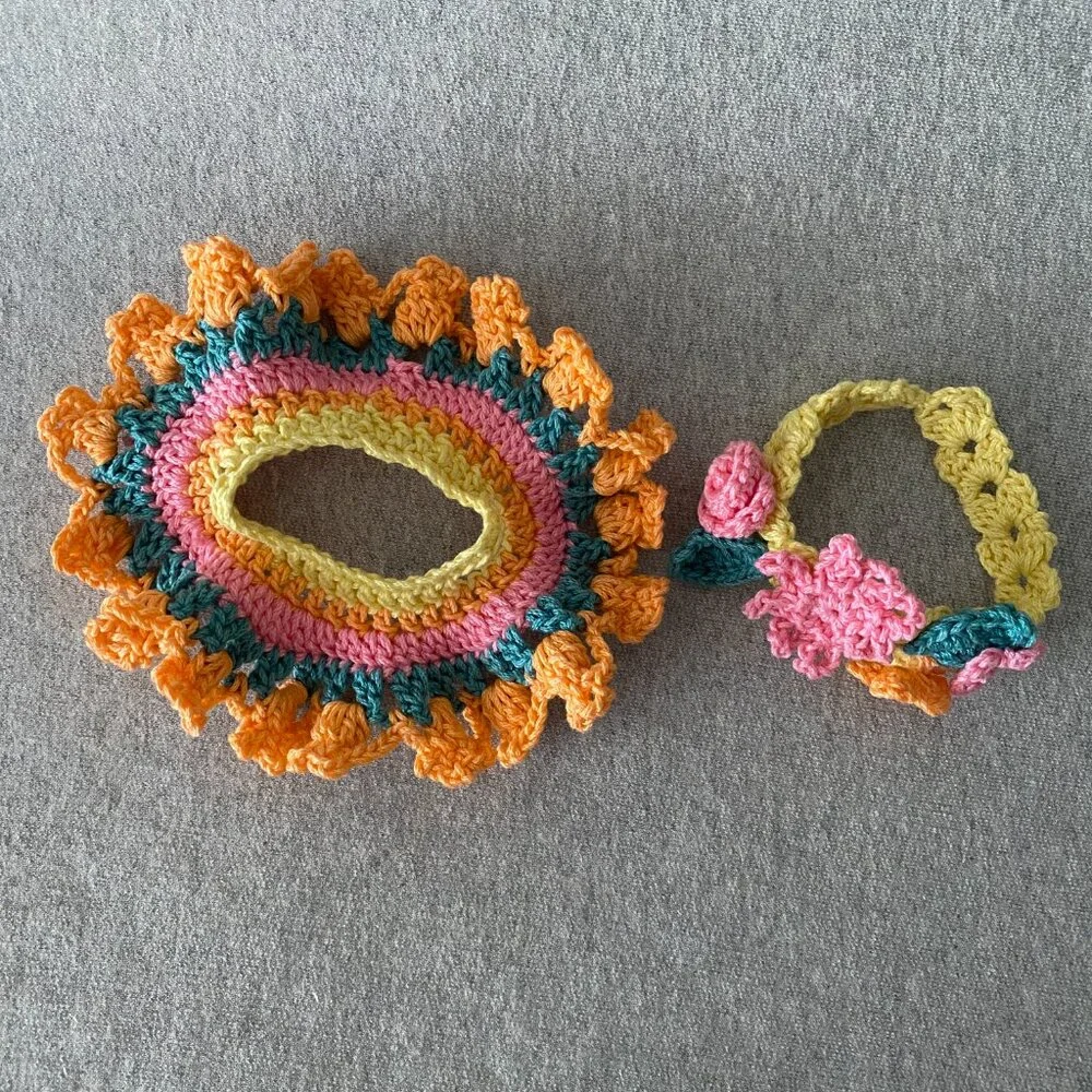 Handmade Crochet Multicoloured Floral Outfit for 17cm Plush Doll 2-Piece Set - Picture 9 of 9